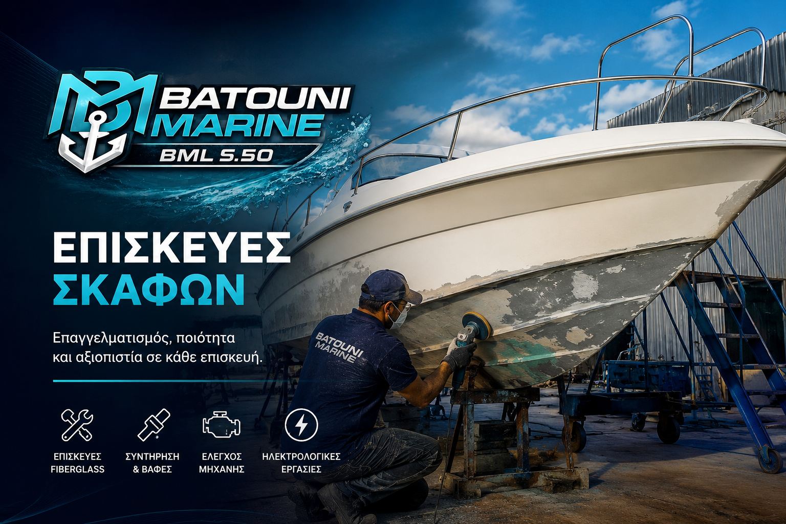 Batouni Marine BML 5.50 — Επισκευές σκαφών, επαγγελματισμός, ποιότητα, αξιοπιστία